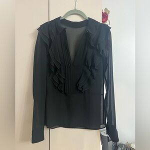 Ann Fontaine chic Black Ruffled Blouse
